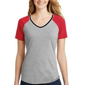 Juniors Mesh Sleeve V Neck Tee